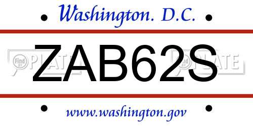 ZAB62S District Of Columbia License Plate