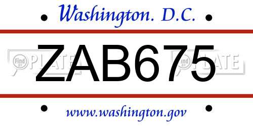 ZAB675 District Of Columbia License Plate