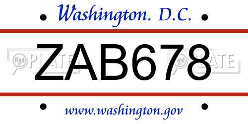 ZAB678 District Of Columbia License Plate