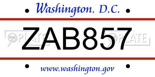 ZAB857 District Of Columbia License Plate