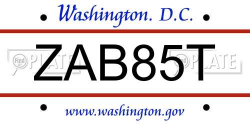 ZAB85T District Of Columbia License Plate