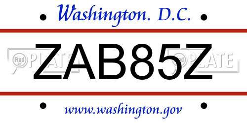 ZAB85Z District Of Columbia License Plate