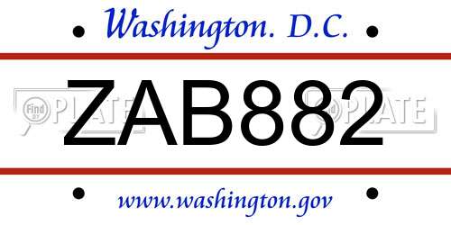 ZAB882 District Of Columbia License Plate