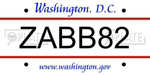 ZABB82 District Of Columbia License Plate