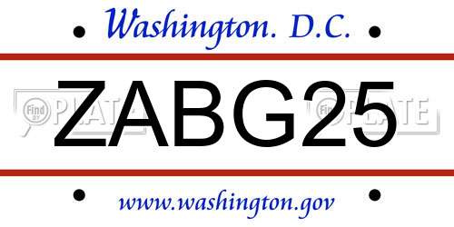 ZABG25 District Of Columbia License Plate