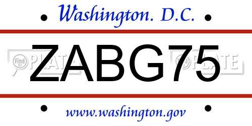 ZABG75 District Of Columbia License Plate