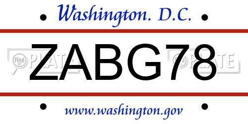 ZABG78 District Of Columbia License Plate