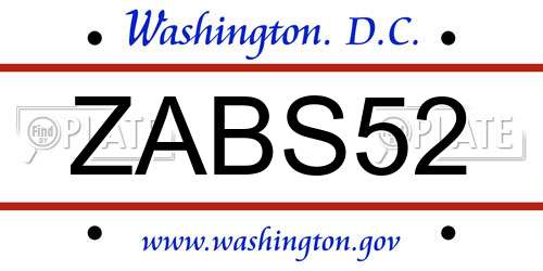ZABS52 District Of Columbia License Plate