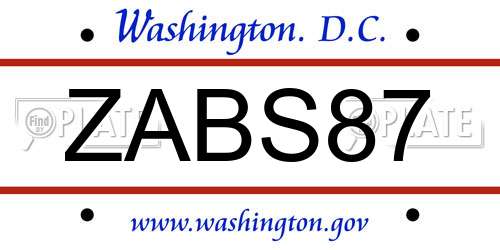 ZABS87 District Of Columbia License Plate