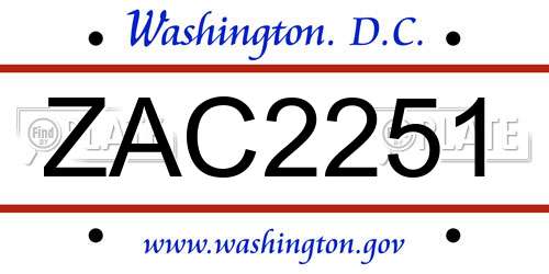 ZAC2251 District Of Columbia License Plate