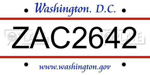 ZAC2642 District Of Columbia License Plate
