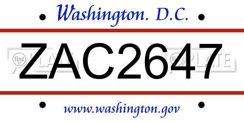 ZAC2647 District Of Columbia License Plate