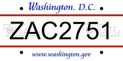 ZAC2751 District Of Columbia License Plate