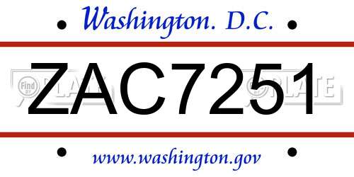 ZAC7251 District Of Columbia License Plate
