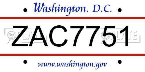 ZAC7751 District Of Columbia License Plate