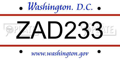 ZAD233 District Of Columbia License Plate