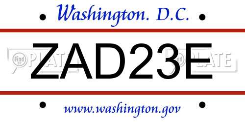 ZAD23E District Of Columbia License Plate