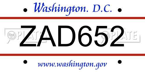 ZAD652 District Of Columbia License Plate