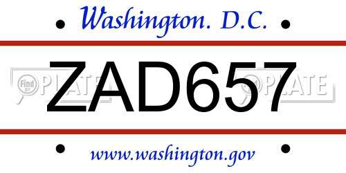 ZAD657 District Of Columbia License Plate