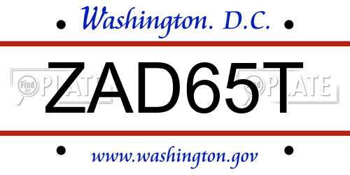 ZAD65T District Of Columbia License Plate