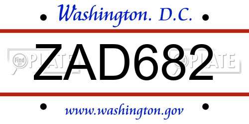 ZAD682 District Of Columbia License Plate