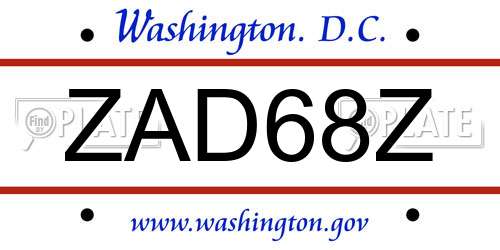 ZAD68Z District Of Columbia License Plate