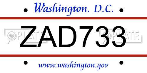 ZAD733 District Of Columbia License Plate