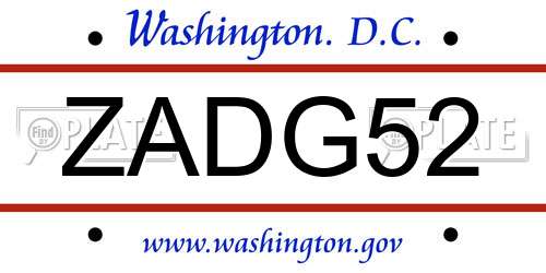 ZADG52 District Of Columbia License Plate