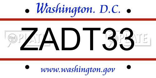 ZADT33 District Of Columbia License Plate