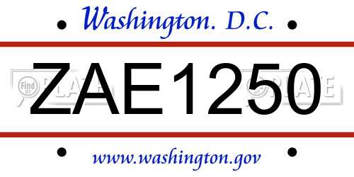 ZAE1250 District Of Columbia License Plate