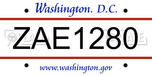 ZAE1280 District Of Columbia License Plate