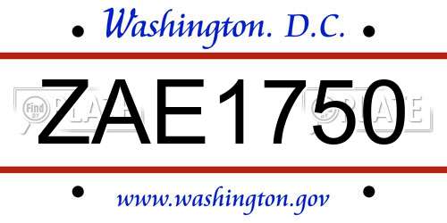 ZAE1750 District Of Columbia License Plate