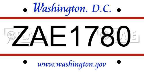 ZAE1780 District Of Columbia License Plate