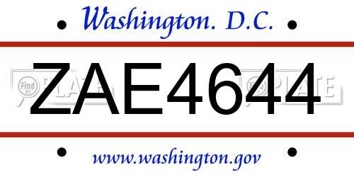 ZAE4644 District Of Columbia License Plate