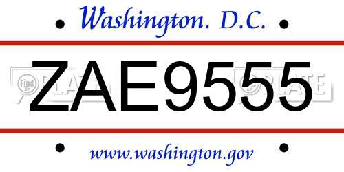 ZAE9555 District Of Columbia License Plate