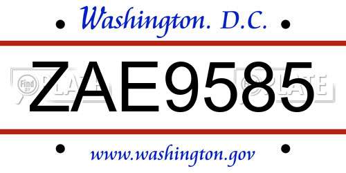 ZAE9585 District Of Columbia License Plate