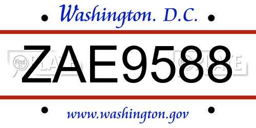 ZAE9588 District Of Columbia License Plate