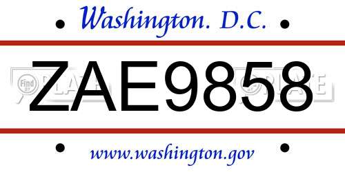 ZAE9858 District Of Columbia License Plate