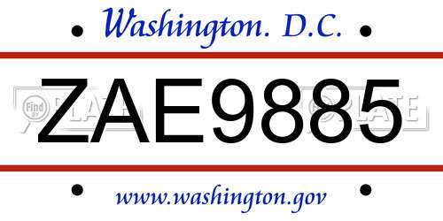 ZAE9885 District Of Columbia License Plate