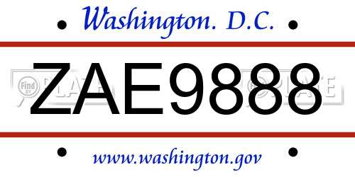 ZAE9888 District Of Columbia License Plate