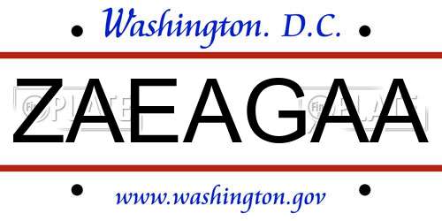 ZAEAGAA District Of Columbia License Plate