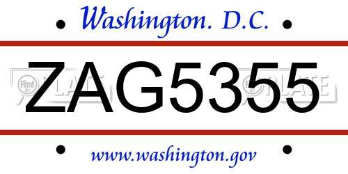ZAG5355 District Of Columbia License Plate