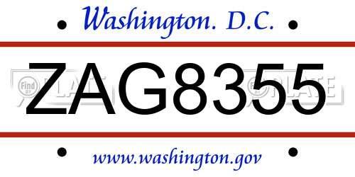 ZAG8355 District Of Columbia License Plate