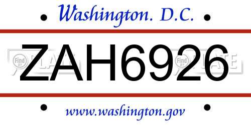 ZAH6926 District Of Columbia License Plate
