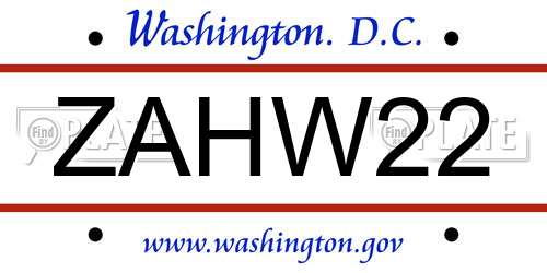 ZAHW22 District Of Columbia License Plate
