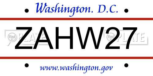 ZAHW27 District Of Columbia License Plate