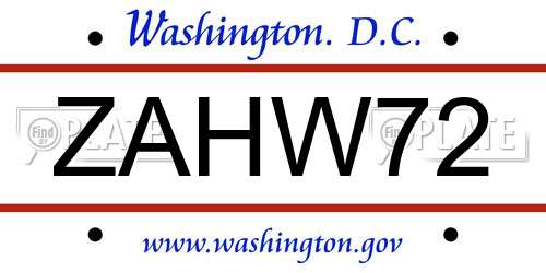 ZAHW72 District Of Columbia License Plate