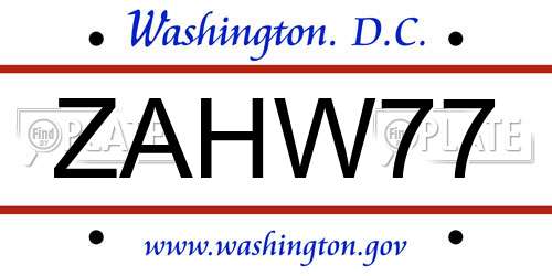 ZAHW77 District Of Columbia License Plate