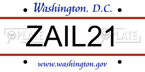 ZAIL21 District Of Columbia License Plate