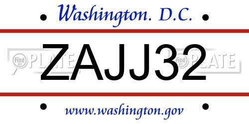 ZAJJ32 District Of Columbia License Plate